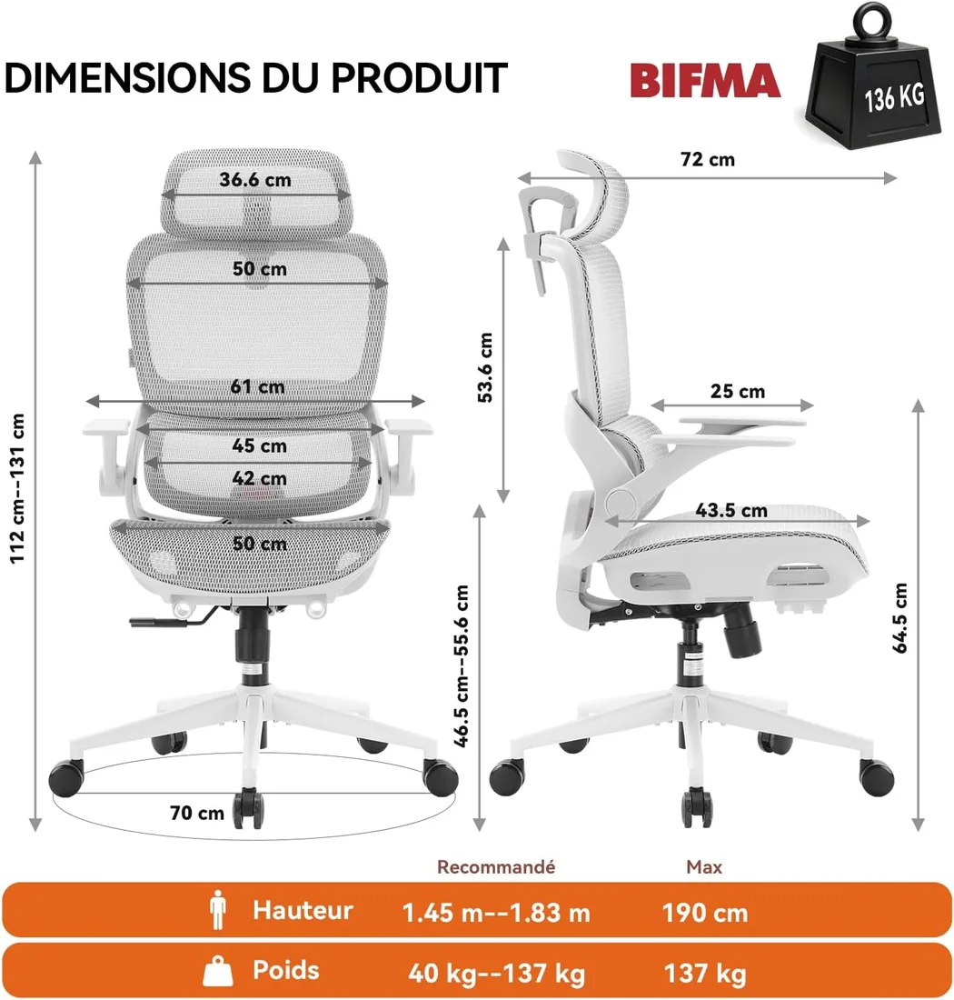 Sihoo Chaise ergonomique Gris Clair · 692W, référence B0H992692W — vue 3